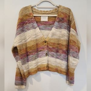 Lucky Brand Multi Color Oversized Knit Button Down Long-Sleeve Sweater Large